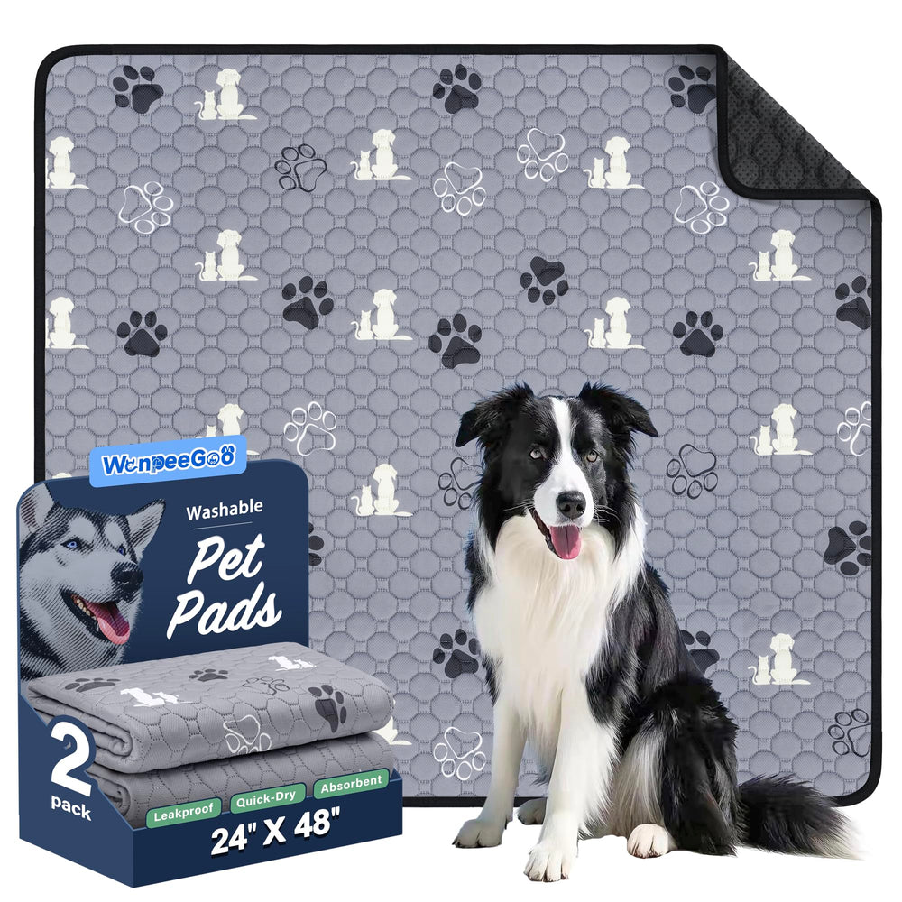 WanpeeGoo washable pee pad 2-pack on floor, soft surface aids puppy training.