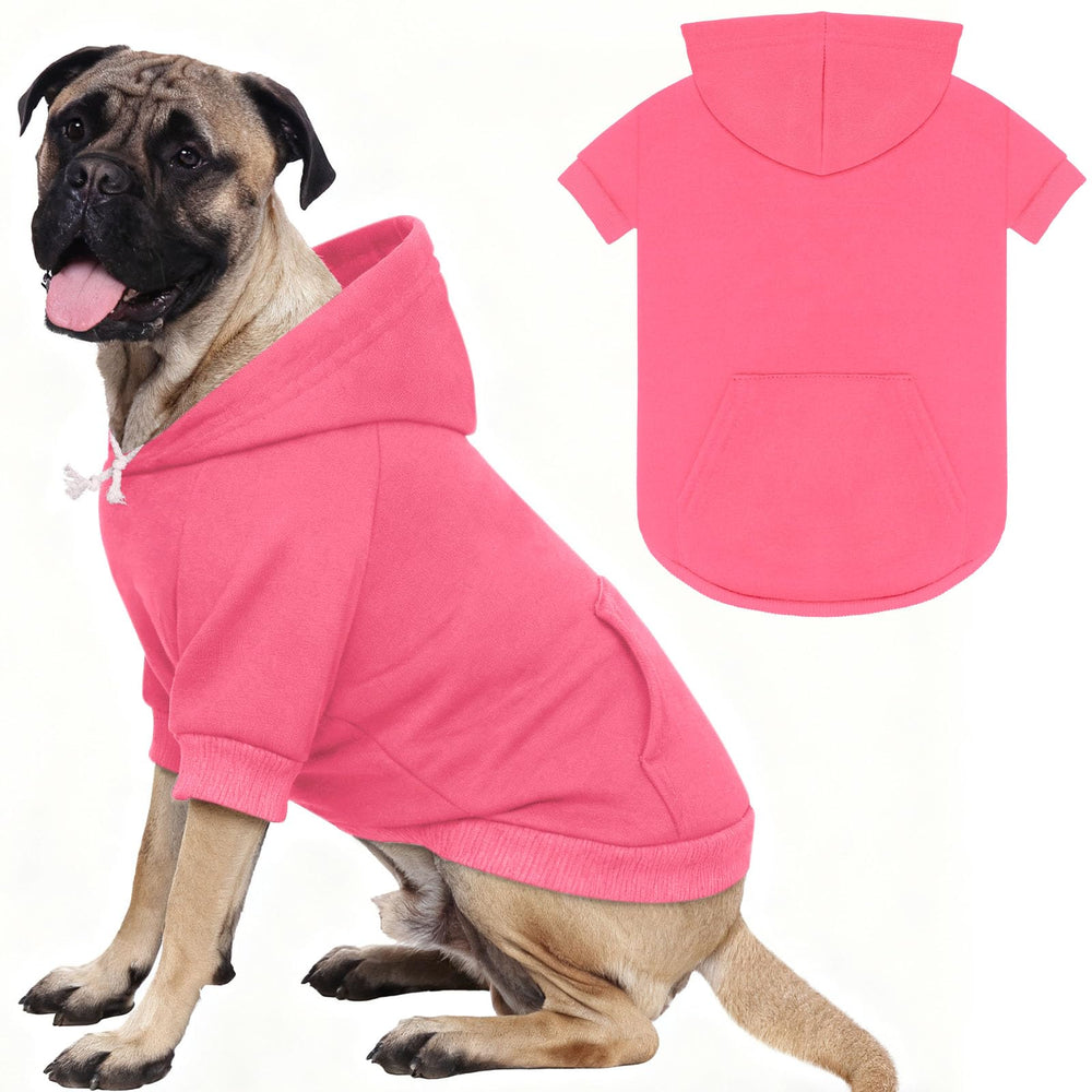 Waoduld 5XL dog sweater pink hoodie front view offers cozy warmth for large dogs.