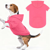Waoduld dog sweater hoodie pink front view with soft fleece warmth for chilly walks.