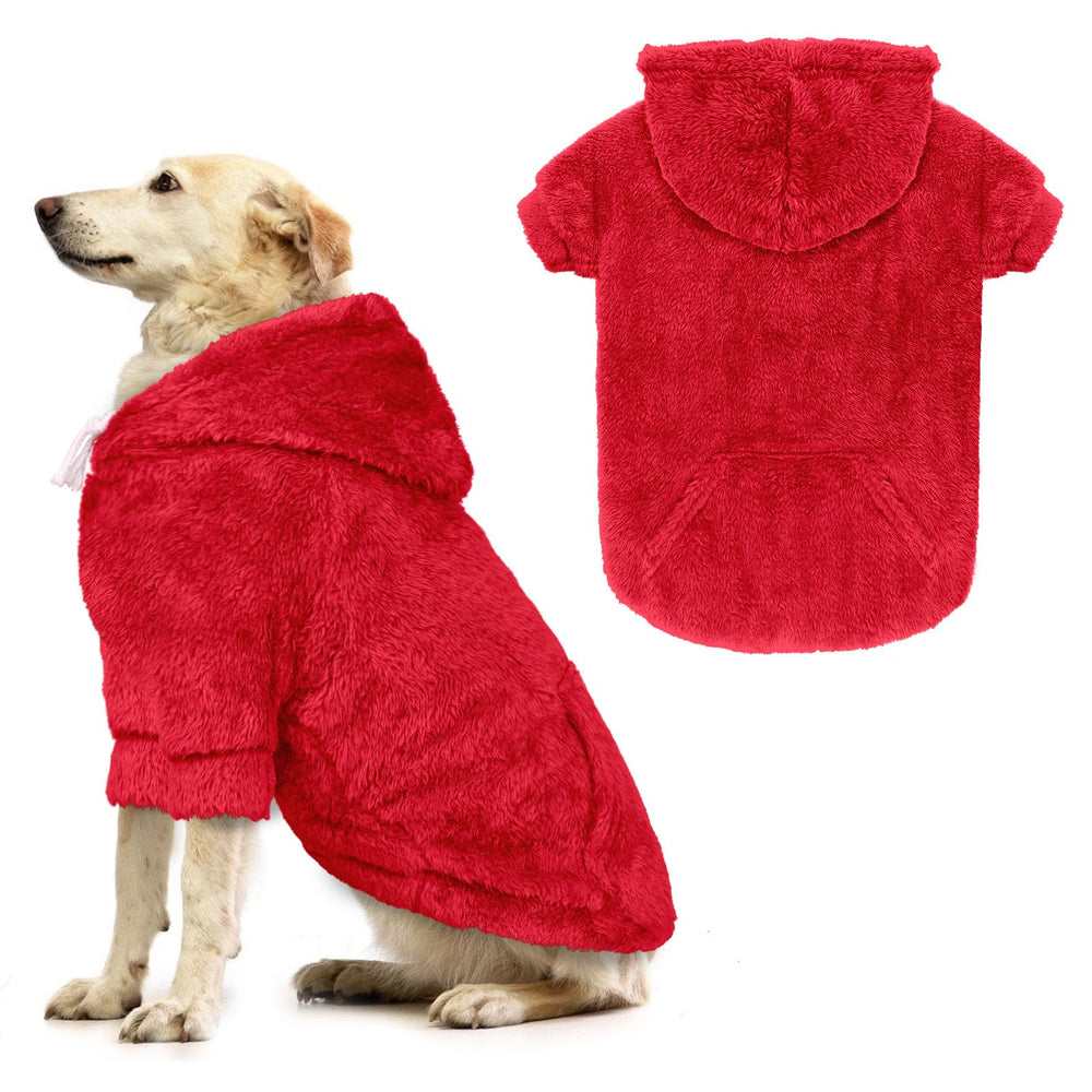 Waoduld dog sweater hoodie red for cold-weather warmth and visibility.