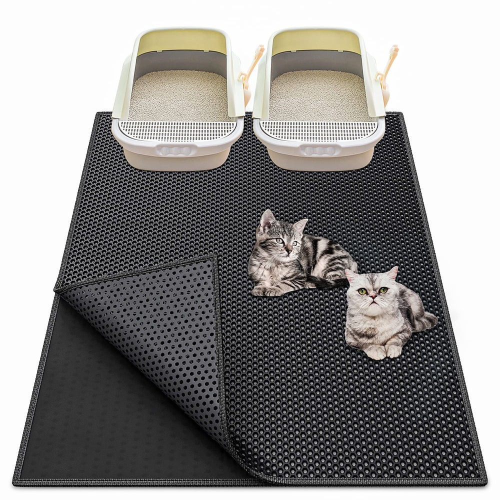 Waretary cat litter mat top view, 36x30 inches traps loose litter under the box