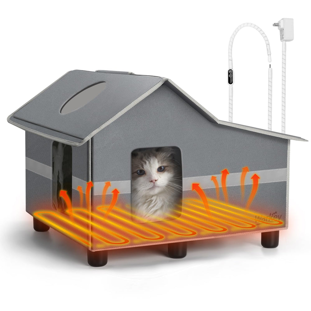 WARKEY heated cat house outdoor-winter view shows a cozy shelter for outdoor cats.