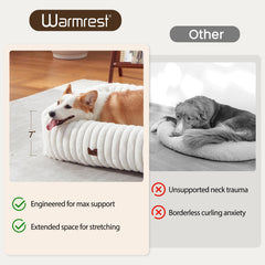 Warmrest washable dog bed rectangle side view highlights elevated sides for neck and head support