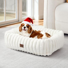 Warmrest washable dog bed top view highlights cozy rectangle layout for small to medium dogs