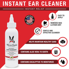 Warren London Instant Ear Cleaner Aloe label close-up highlights soothing ingredients for irritated ears.