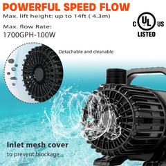 WaterRebirth PS-1700 ultra-quiet operation powers aquarium water movement.