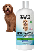 We Love Doodles champú 4 en 1 para perros, envase práctico para un pelaje suave.