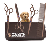 We Love Doodles straight grooming scissor for precise trimming on doodle coats.