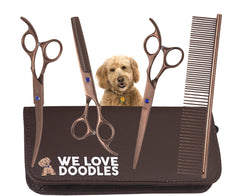 We Love Doodles straight grooming scissor for precise trimming on doodle coats.