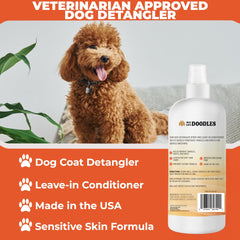 We Love Doodles detangler spray being brushed through a smooth coat.