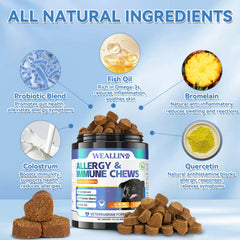 WEALLIN dog allergy chews with omega-3 fish oil promotes skin and coat health.
