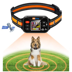 WeChip wireless dog fence collar showing outdoor containment for safe play.