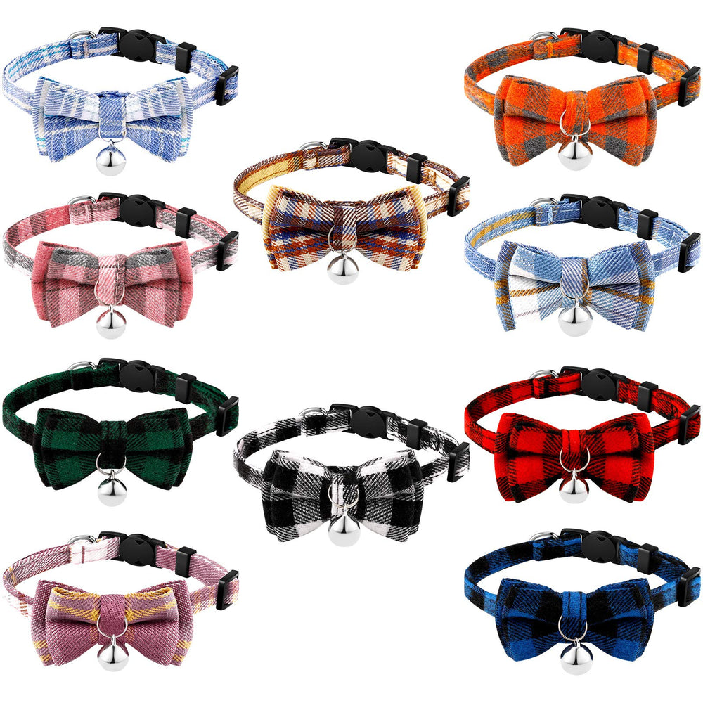 Weewooday plaid cat collar with bow tie and bell, safe breakaway design for daily wear.
