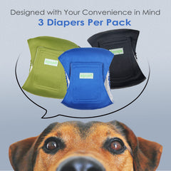 Wegreeco Pañal Lavable para Perro Macho Pack 3 Azul, absorbente y práctico en casa.
