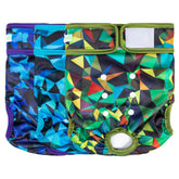 Wegreeco Washable Dog Diapers front view with abstract geometrical blue pattern highlighting reusable comfort.