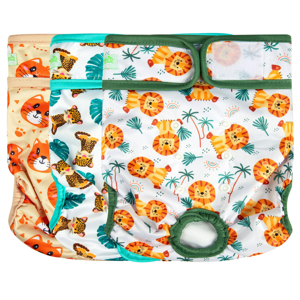 Wegreeco washable dog diapers front pack view shows secure fit for female dogs.