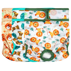 Wegreeco washable dog diapers front pack view shows secure fit for female dogs.