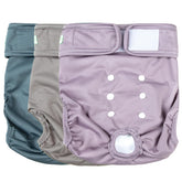 Wegreeco washable dog diapers worn on a dog for comfortable protection during heat.