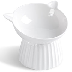 Wellbro ceramic raised cat bowl front view improves feeding comfort