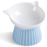 Wellbro ceramic raised cat bowl pink side view helps reduce neck strain during meals.