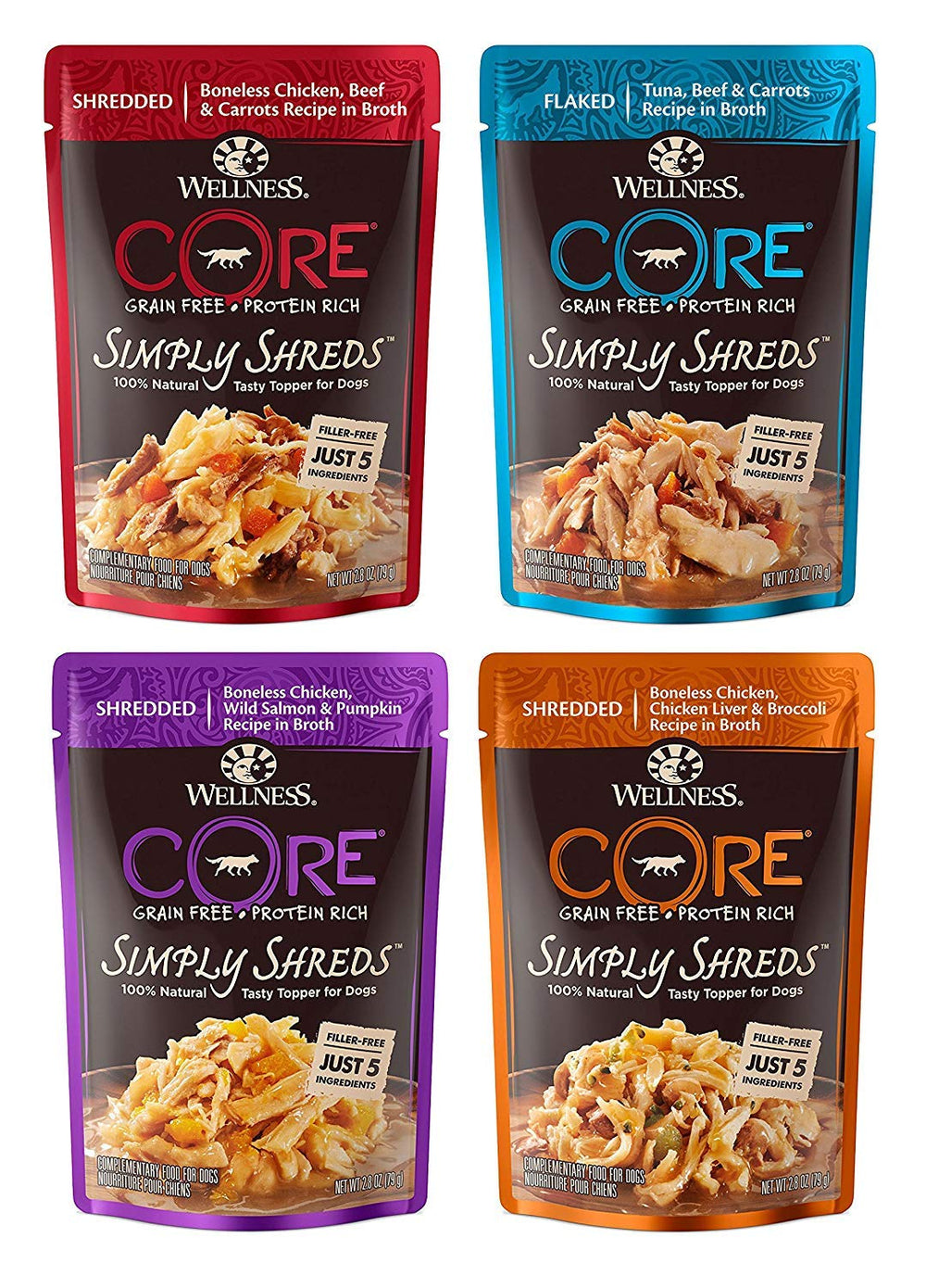 Wellness CORE Simply Shreds chicken in broth topper adds protein to meals.