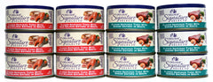 Wellness Signature Selects wet cat food cans, two flavors, provide variety for picky eaters.