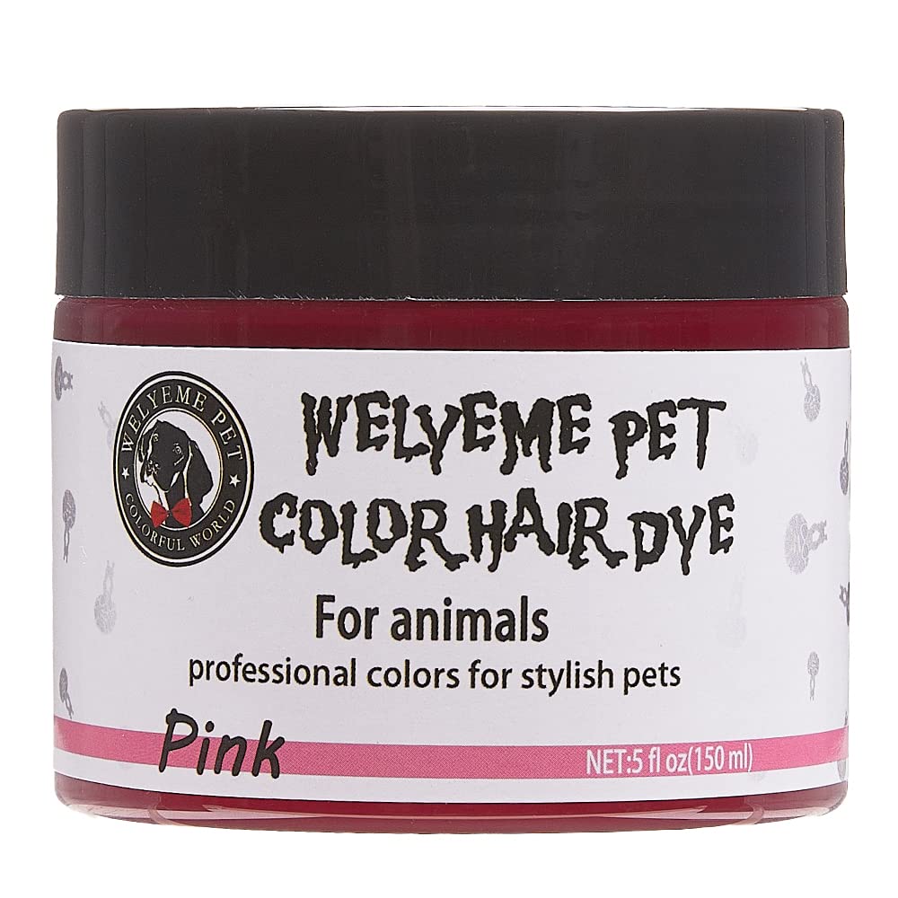 WELYEME dog hair dye bottle for durable bright pink color.