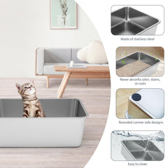 WENBOKMIN stainless steel litter box side view emphasizes safety-enhanced smooth edges.