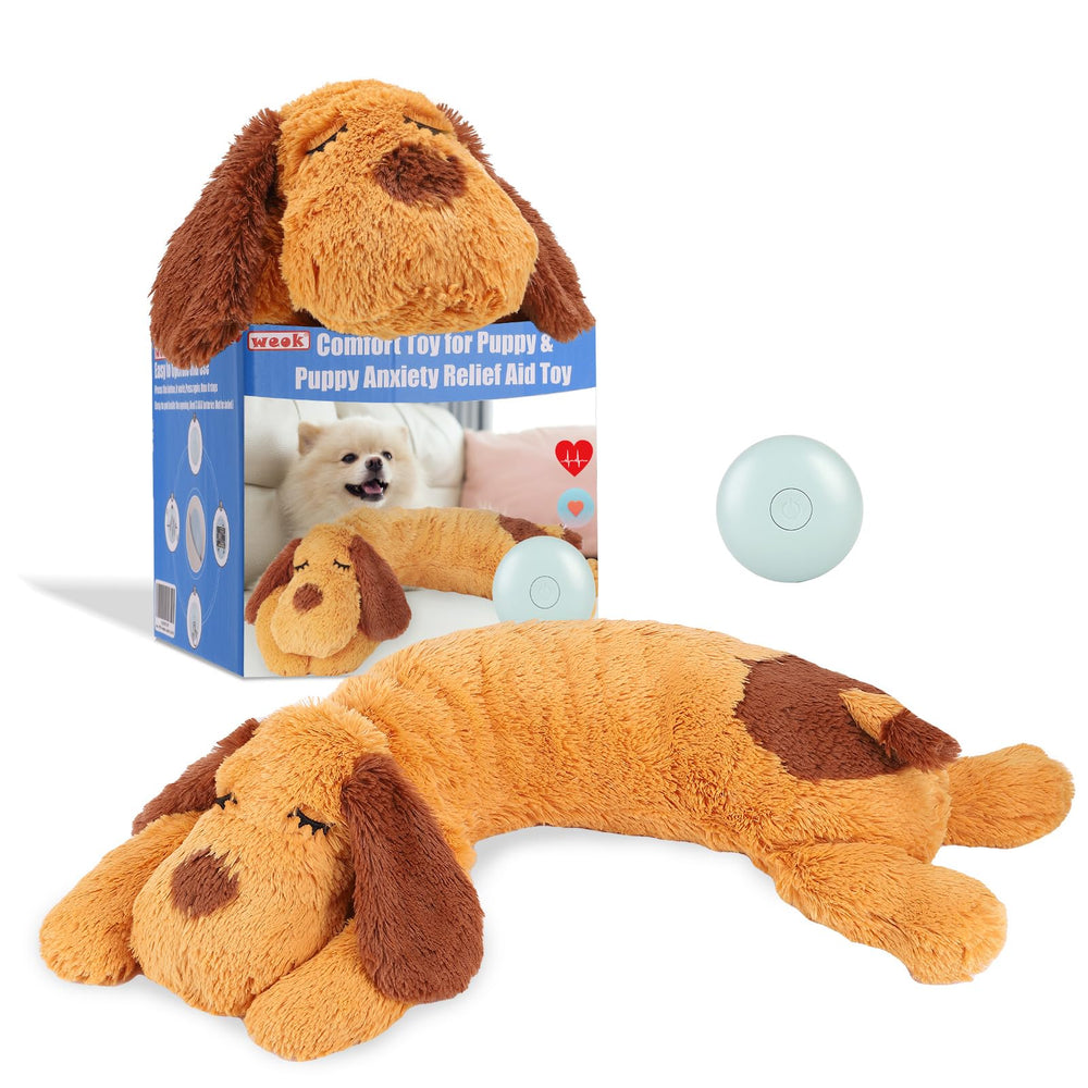WEOK Heartbeat Puppy Toy cozy cuddle buddy for anxiety relief.