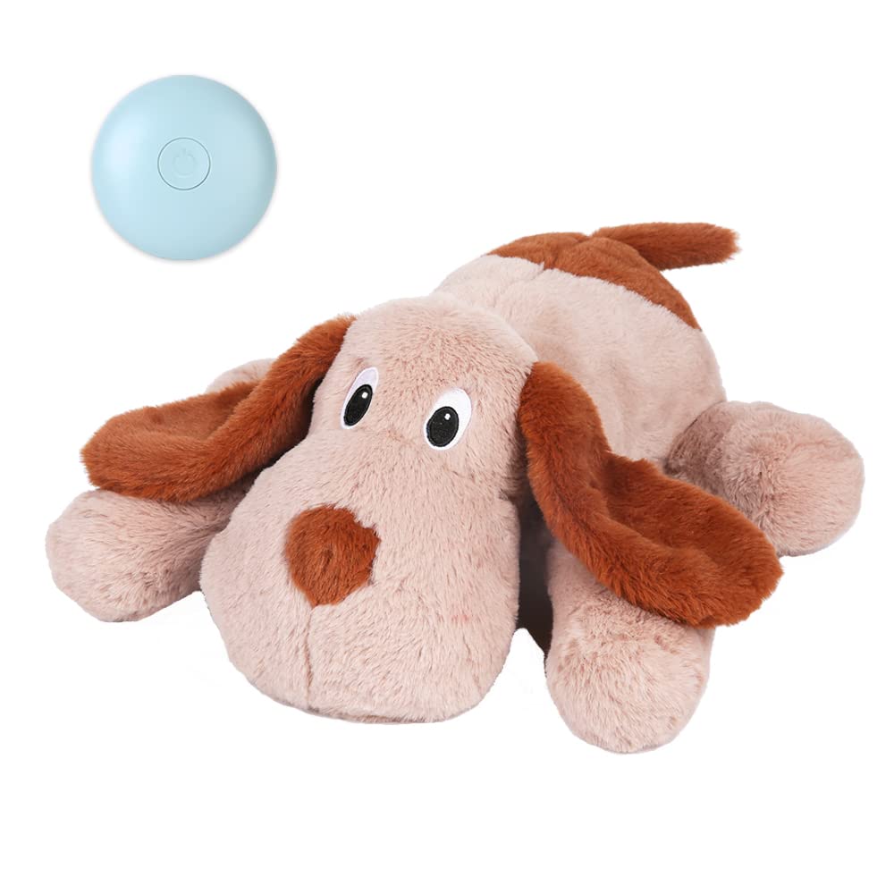 WEOK Puppy Heartbeat Toy brown plush closeup for comforting companionship