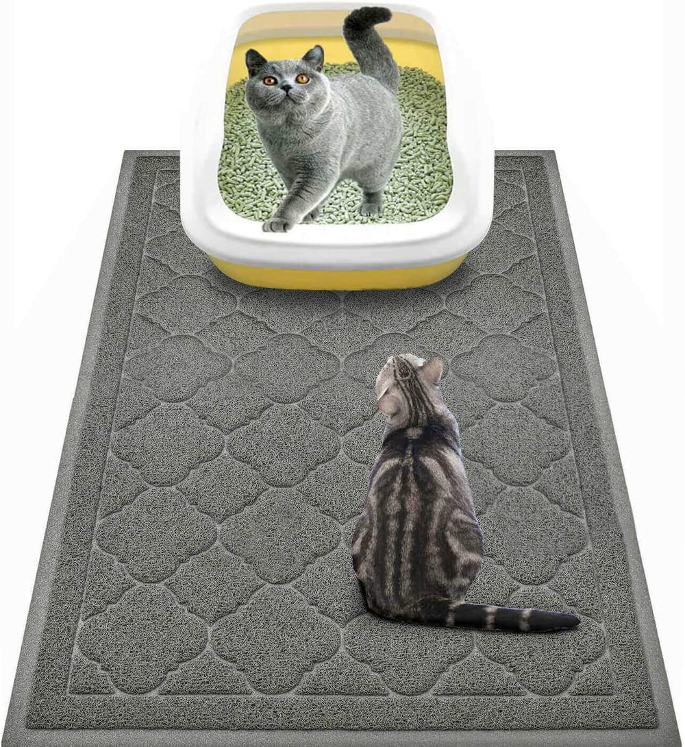 WePet alfombra para arenero de gato gris 35x23, atrapa arena y mantiene el suelo limpio.