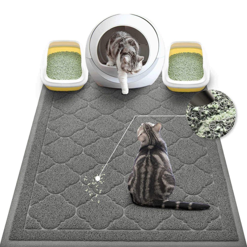 WePet Cat Litter Box Mat Grey XXL 47x36 traps litter and protects floors.