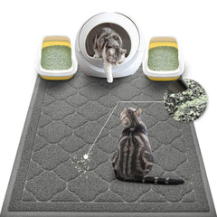 WePet Cat Litter Box Mat Grey XXL 47x36 traps litter and protects floors.