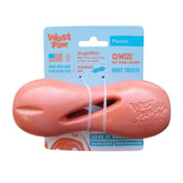 West Paw Qwizl Small Cardinal toy close-up highlighting durable chew design for long-lasting treat-time.
