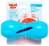 West Paw Wizl Aqua Small front view highlights a durable, interactive chew toy for dogs.