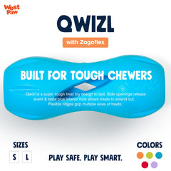 West Paw Wizl Aqua Small side view shows bright colors and easy-to-grasp curved shape.