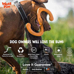 WEST PAW Zogoflex Bumi extendable length supports solo chews and tandem games.
