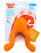 West Paw Zogoflex Tizzi treat-dispensing toy with unlocked handles for interactive play
