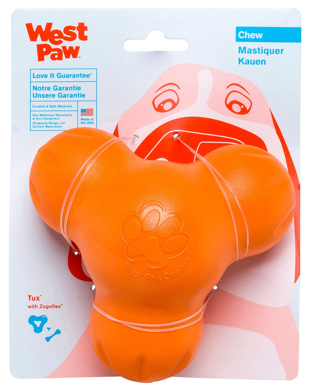 WEST PAW Zogoflex Tux interactive treat-dispensing toy keeps dogs engaged during solo play.