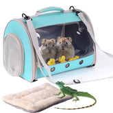 WEVONIGU bearded dragon travel carrier backpack with green exterior and camping-ready design.