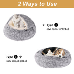 WgoogW hooded dog bed grey interior-view with plush warmth for snug retreats.