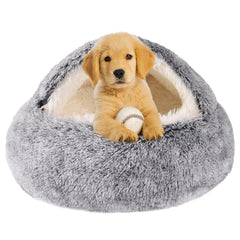 WgoogW hooded dog bed grey open-top view, ideal for cozy burrow-style naps.