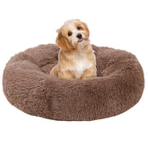 WgoogW small round dog bed in fluffy cream fabric for cozy naps.