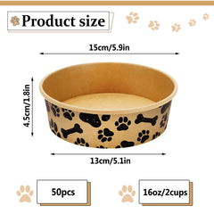 Whaline disposable pet bowls show dog paw and bone patterns for appealing dining.