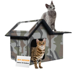 WHDPETS outdoor cat house side-door shields cats from drafts and cold weather.