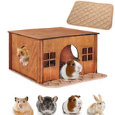 WHEARTED wooden guinea pig hideout front view shows cozy shelter and natural wood.