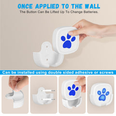 Whimsii doorbell button with LED cues improves visibility for pets.