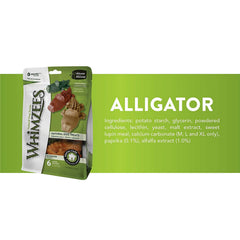 Whimzees Alligator Chews easy-grip design shown for comfortable chewing by dogs.