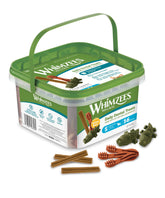 Whimzees natural dental dog chews variety box top view for fresh breath maintenance