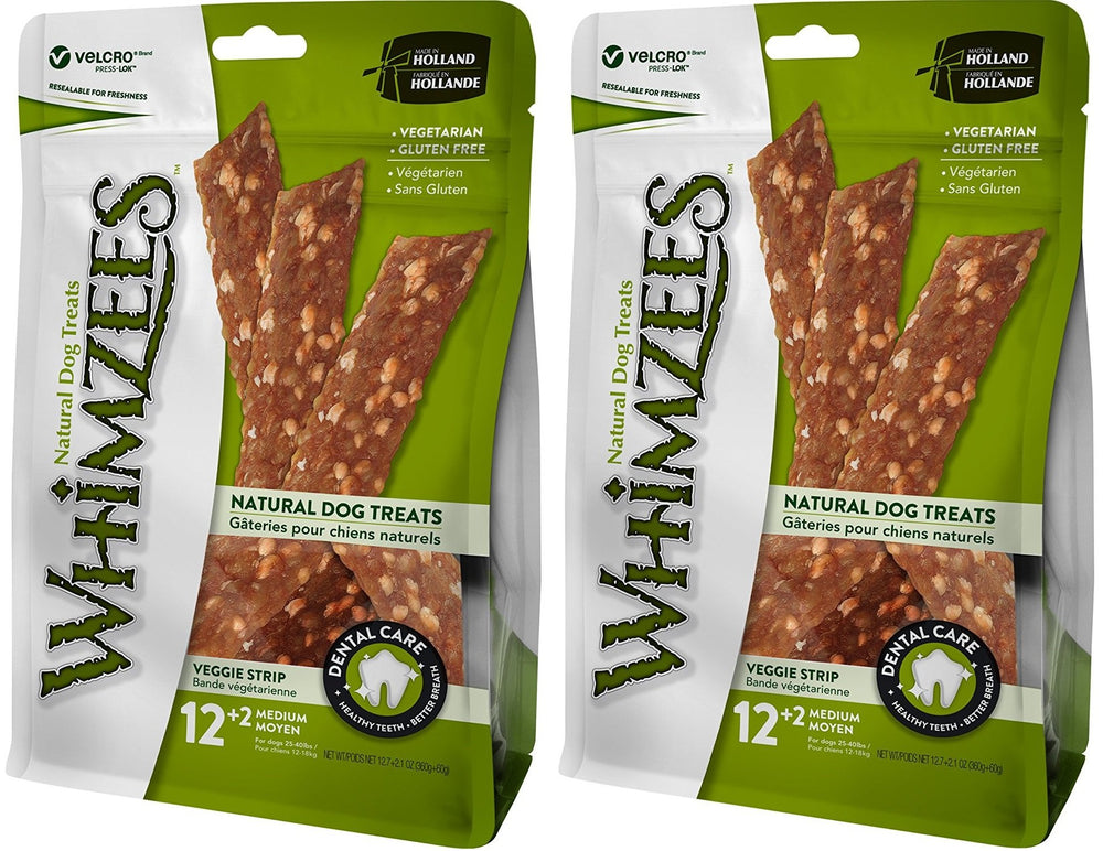 Whimzees Veggie Strip dog chew promotes fresh breath and tartar control.
